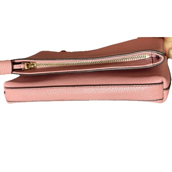 Tory Burch Thea Foldover Crossbody Pebbled Leather Pink Magnolia Bag Clutch - Picture 6 of 14